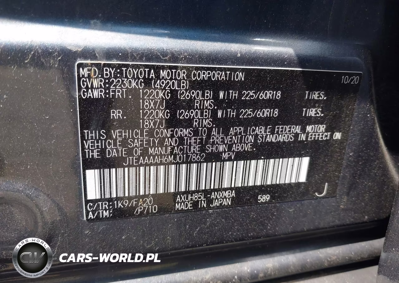 2021 Toyota Venza Le VIN:JTEAAAAH6MJ017862 - 9