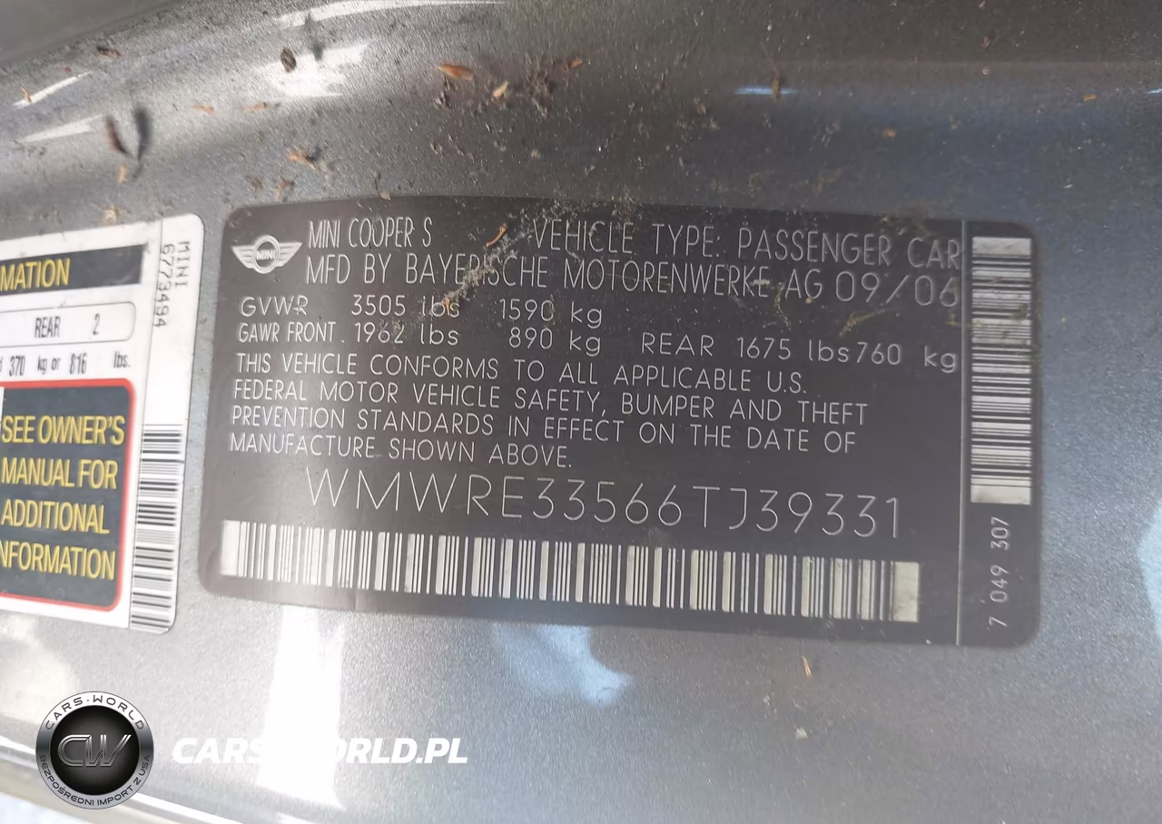 2006 Mini Cooper S VIN:WMWRE33566TJ39331 - 9