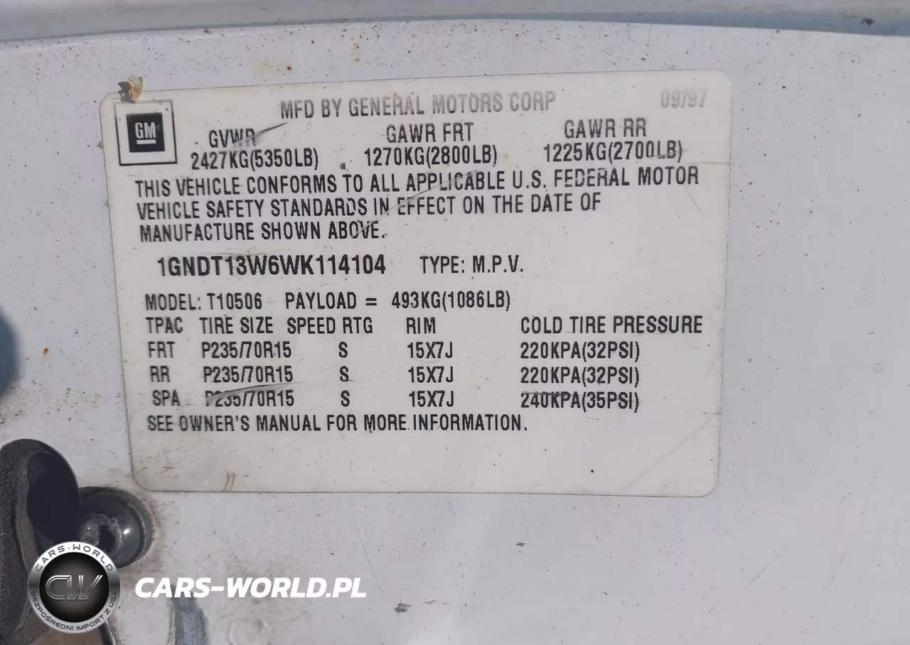 1998 Chevrolet Blazer Lt VIN:1GNDT13W6WK114104 - 9