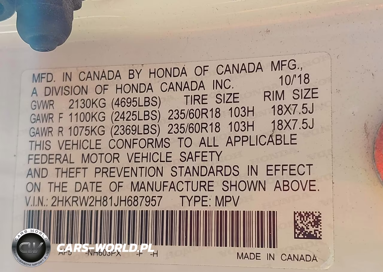 2018 Honda Cr-V Exl VIN:2HKRW2H81JH687957 - 9