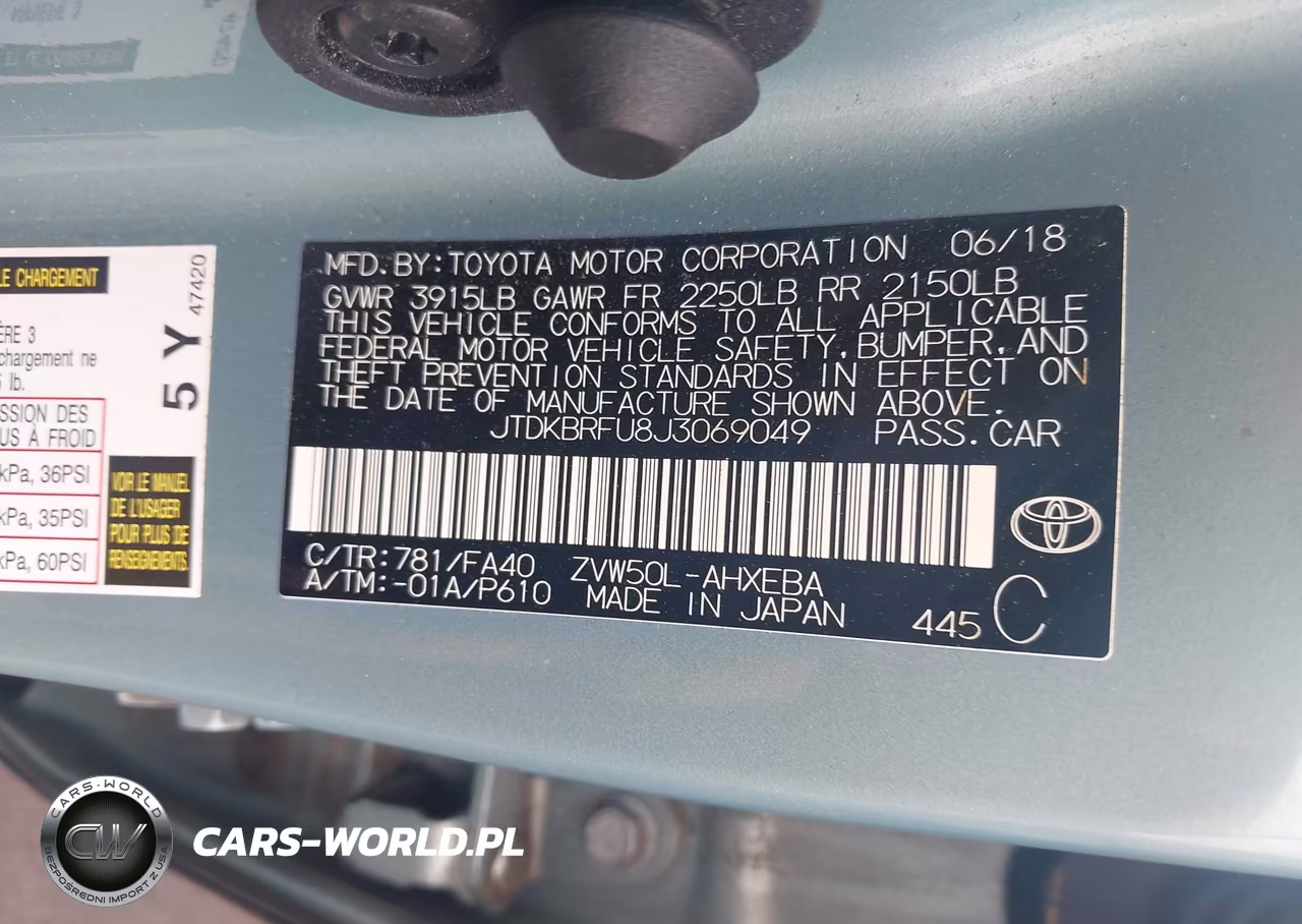 2018 Toyota Prius Two VIN:JTDKBRFU8J3069049 - 9