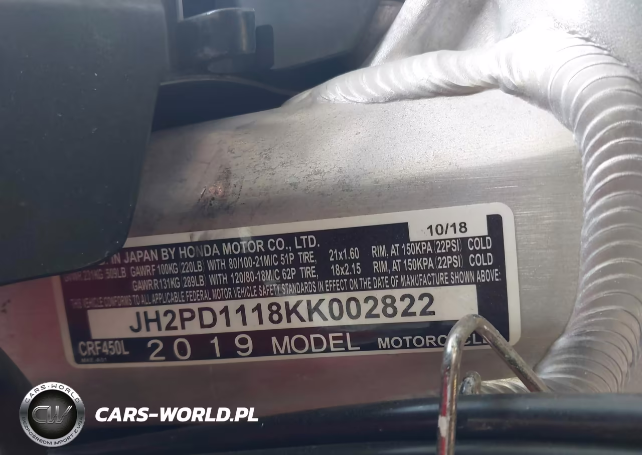 2019 Honda Crf450 L VIN:JH2PD1118KK002822 - 10