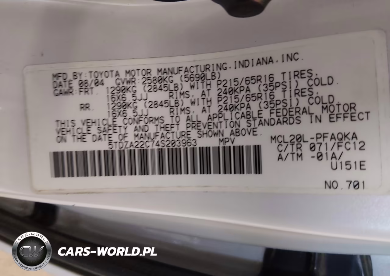 2004 Toyota Sienna Xle VIN:5TDZA22C74S203963 - 9