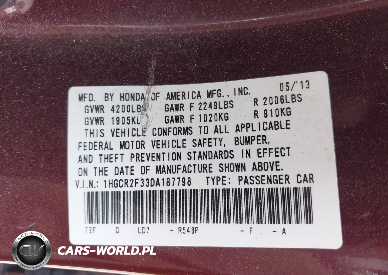 2013 Honda Accord Lx VIN:1HGCR2F33DA187798 - 9