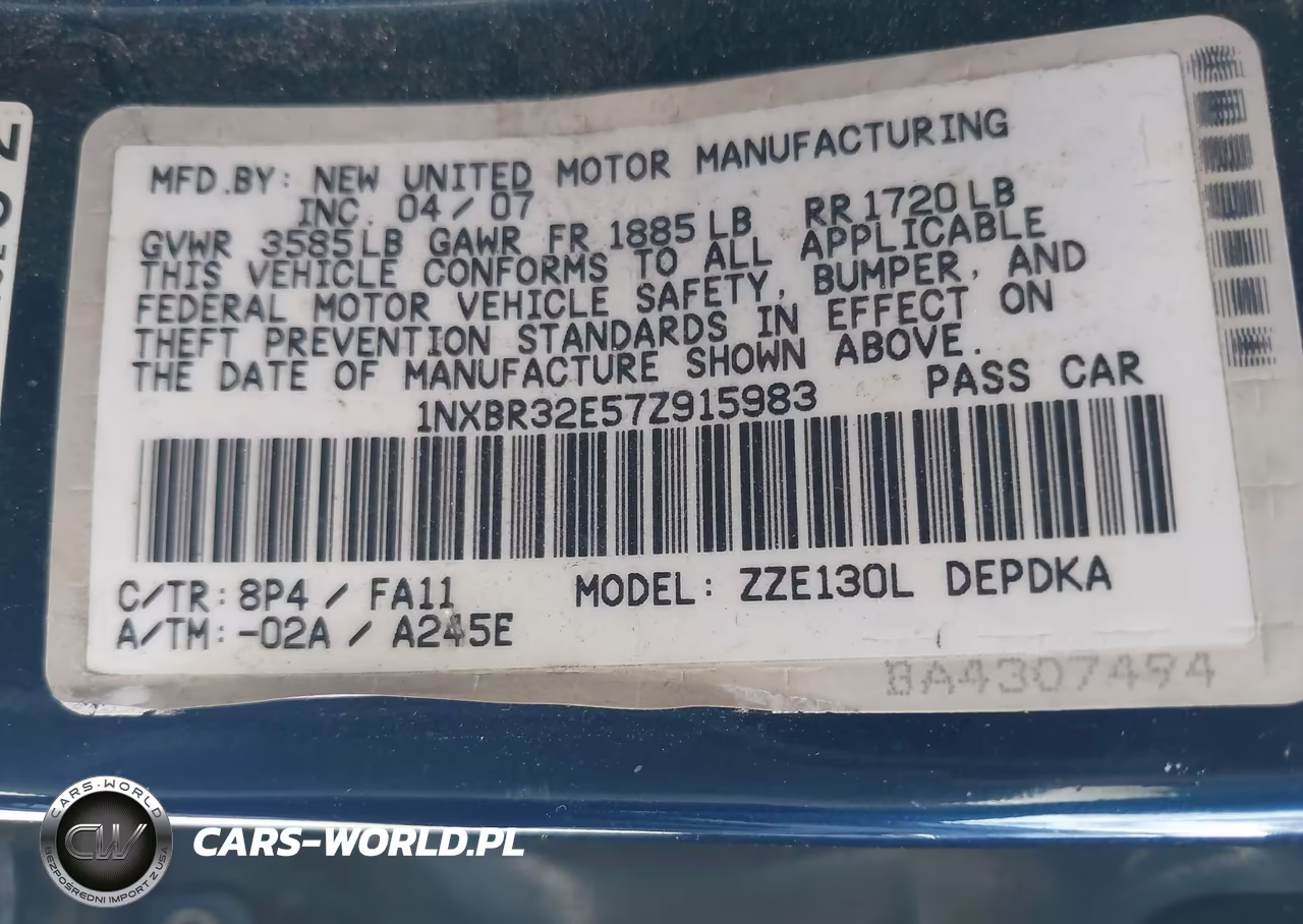 2007 Toyota Corolla Ce VIN:1NXBR32E57Z915983 - 9