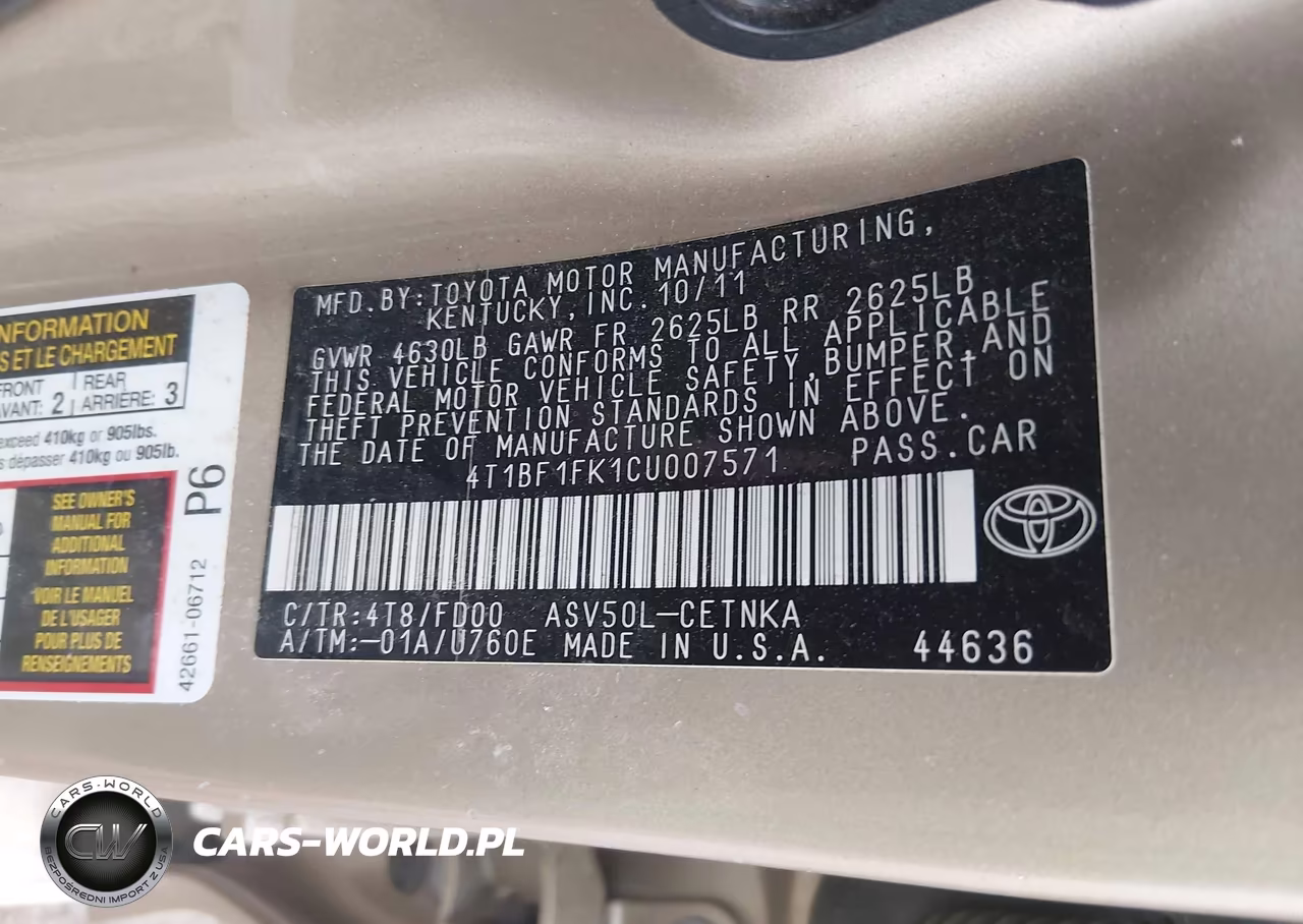 2012 Toyota Camry Le VIN:4T1BF1FK1CU007571 - 9