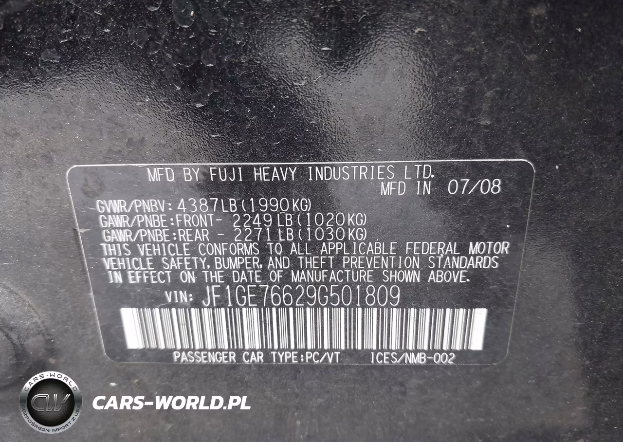 2009 Subaru Impreza Wrx VIN:JF1GE76629G501809 - 9