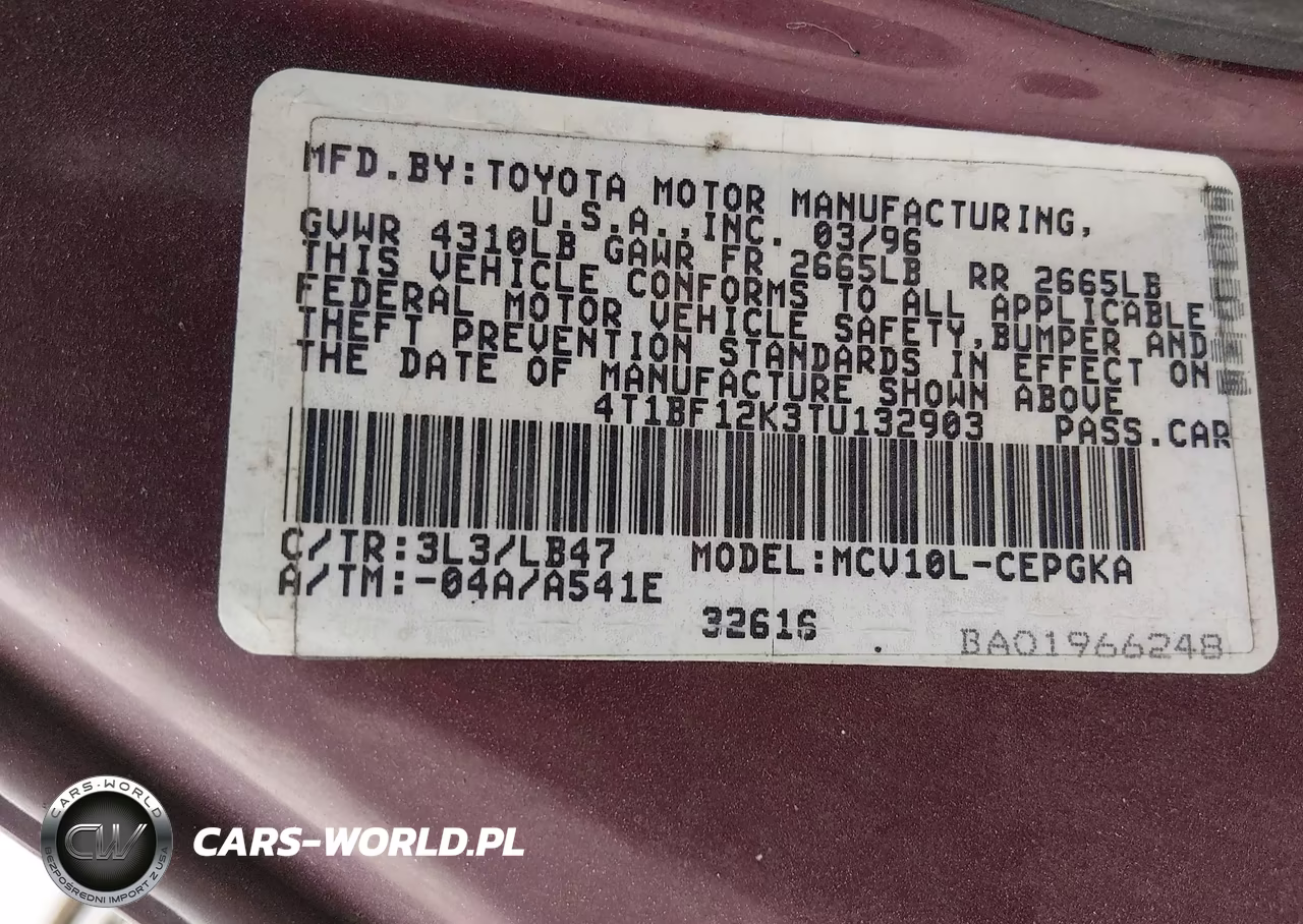 1996 Toyota Camry Le-Xle-Se VIN:4T1BF12K3TU132903 - 9