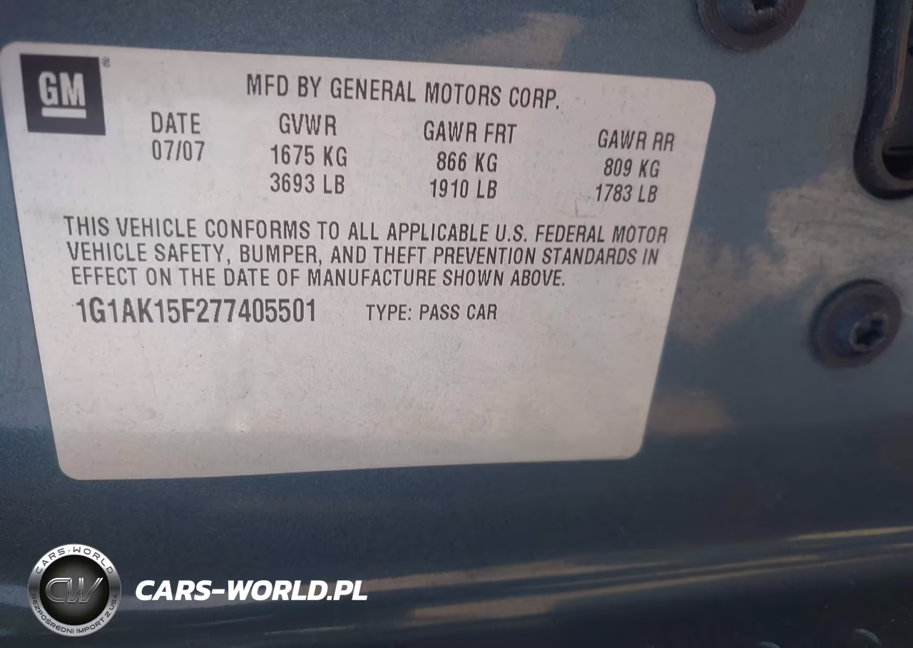 2007 Chevrolet Cobalt Ls VIN:1G1AK15F277405501 - 9