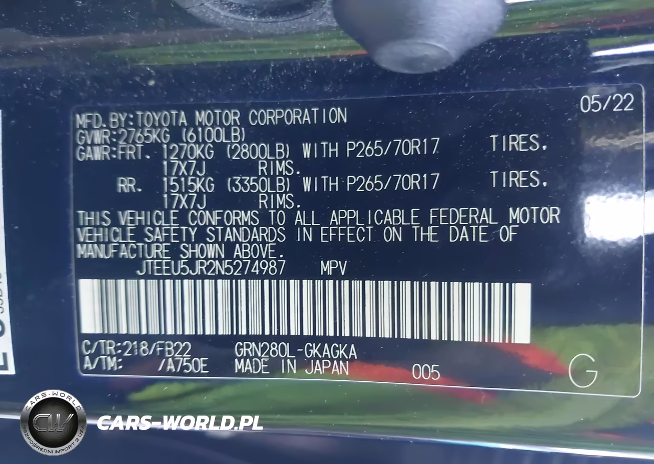 2022 Toyota 4Runner Sr5 VIN:JTEEU5JR2N5274987 - 9