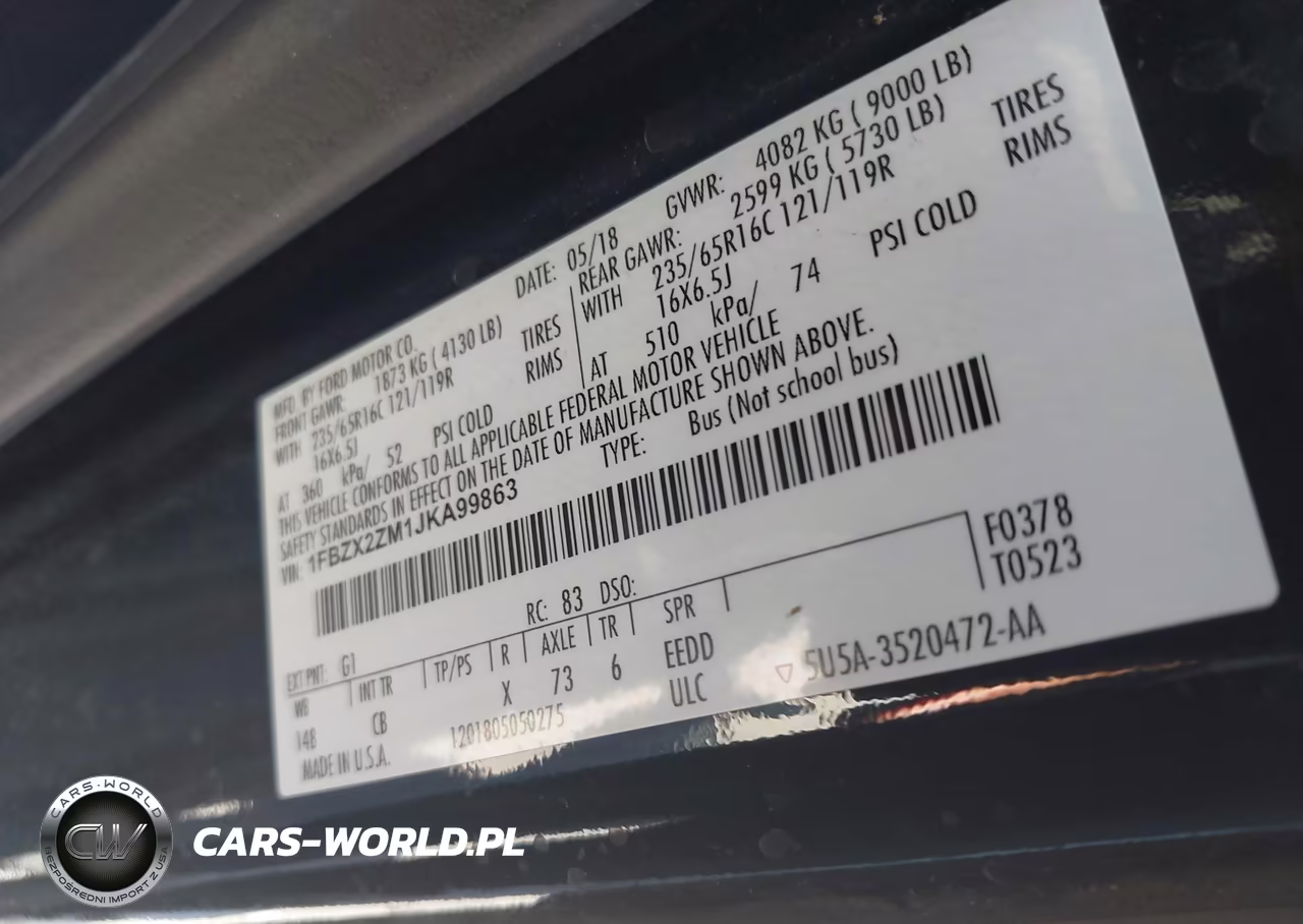 2018 Ford Transit-350 Xl VIN:1FBZX2ZM1JKA99863 - 9