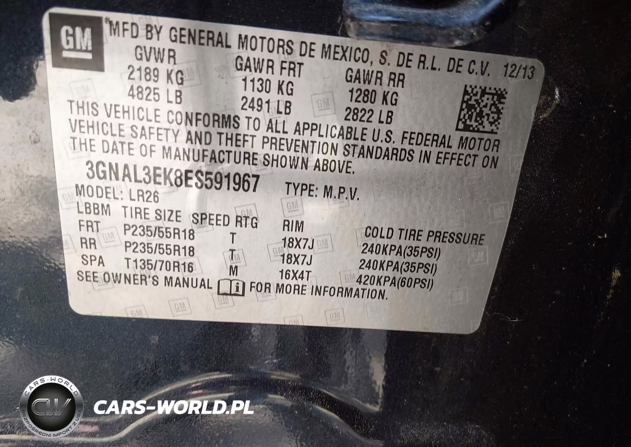 2014 Chevrolet Captiva Sport Fleet Lt VIN:3GNAL3EK8ES591967 - 9