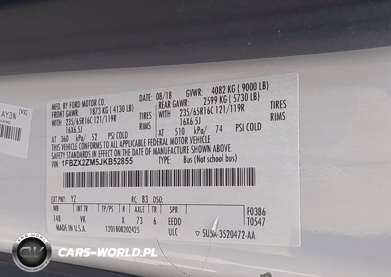 2018 Ford Transit-350 Xl VIN:1FBZX2ZM5JKB52855 - 9