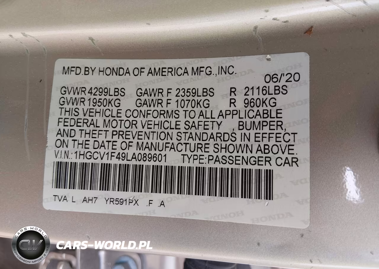 2020 Honda Accord Ex VIN:1HGCV1F49LA089601 - 9