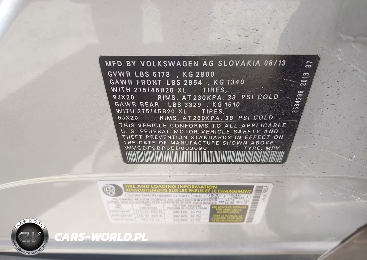 2014 Volkswagen Touareg 3.6L R-Line VIN:WVGDF9BP6ED003690 - 9