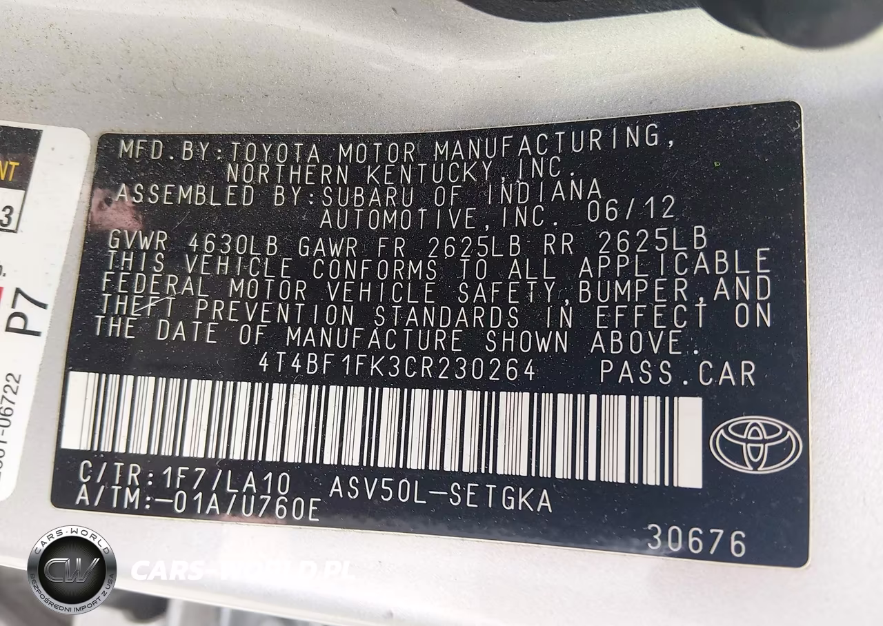 2012 Toyota Camry Xle VIN:4T4BF1FK3CR230264 - 9