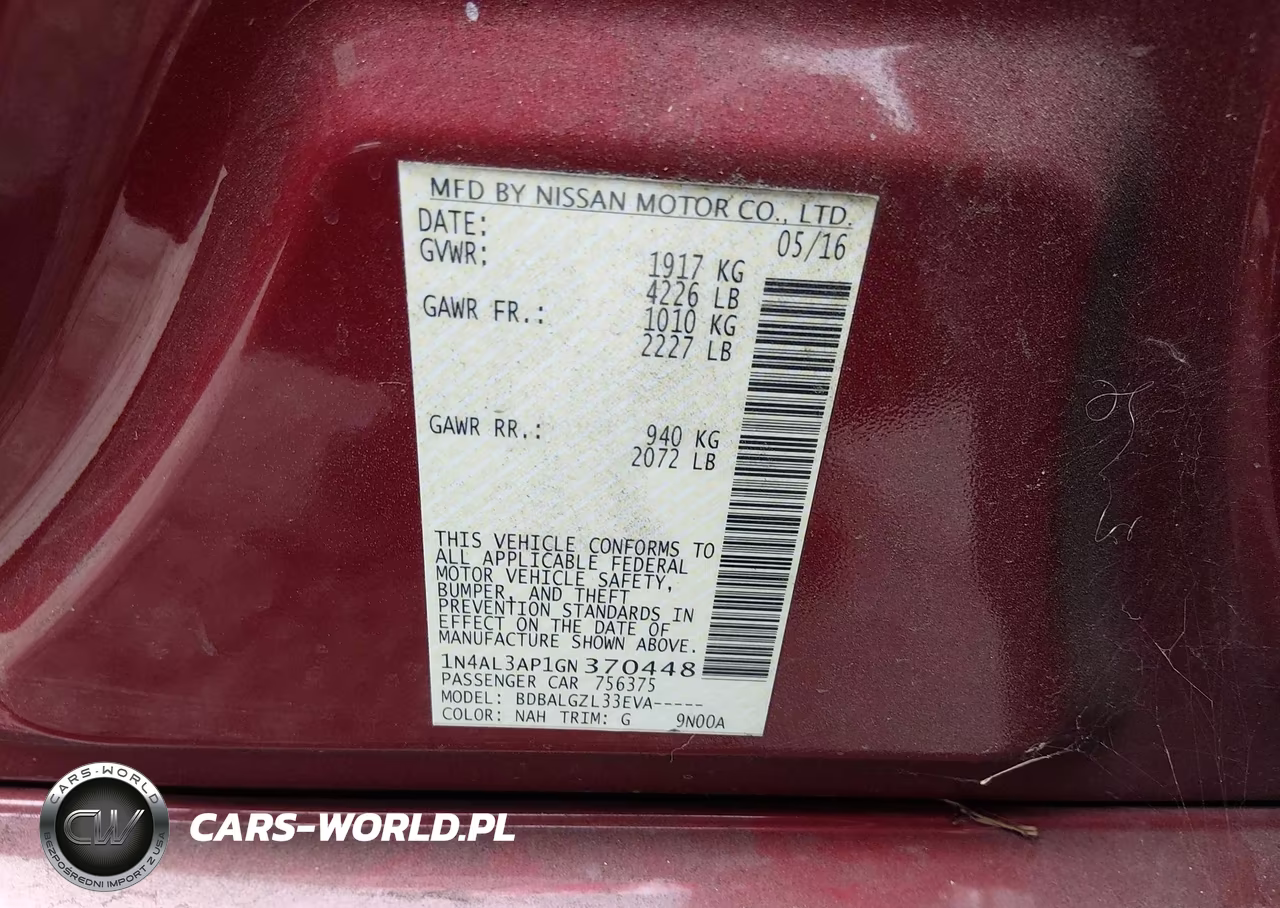 2016 Nissan Altima 2.5-2.5 S-2.5 Sl-2.5 Sr-2.5 Sv VIN:1N4AL3AP1GN370448 - 9