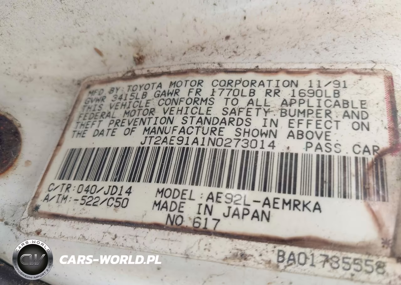 1992 Toyota Corolla VIN:JT2AE91AINO273014 - 9