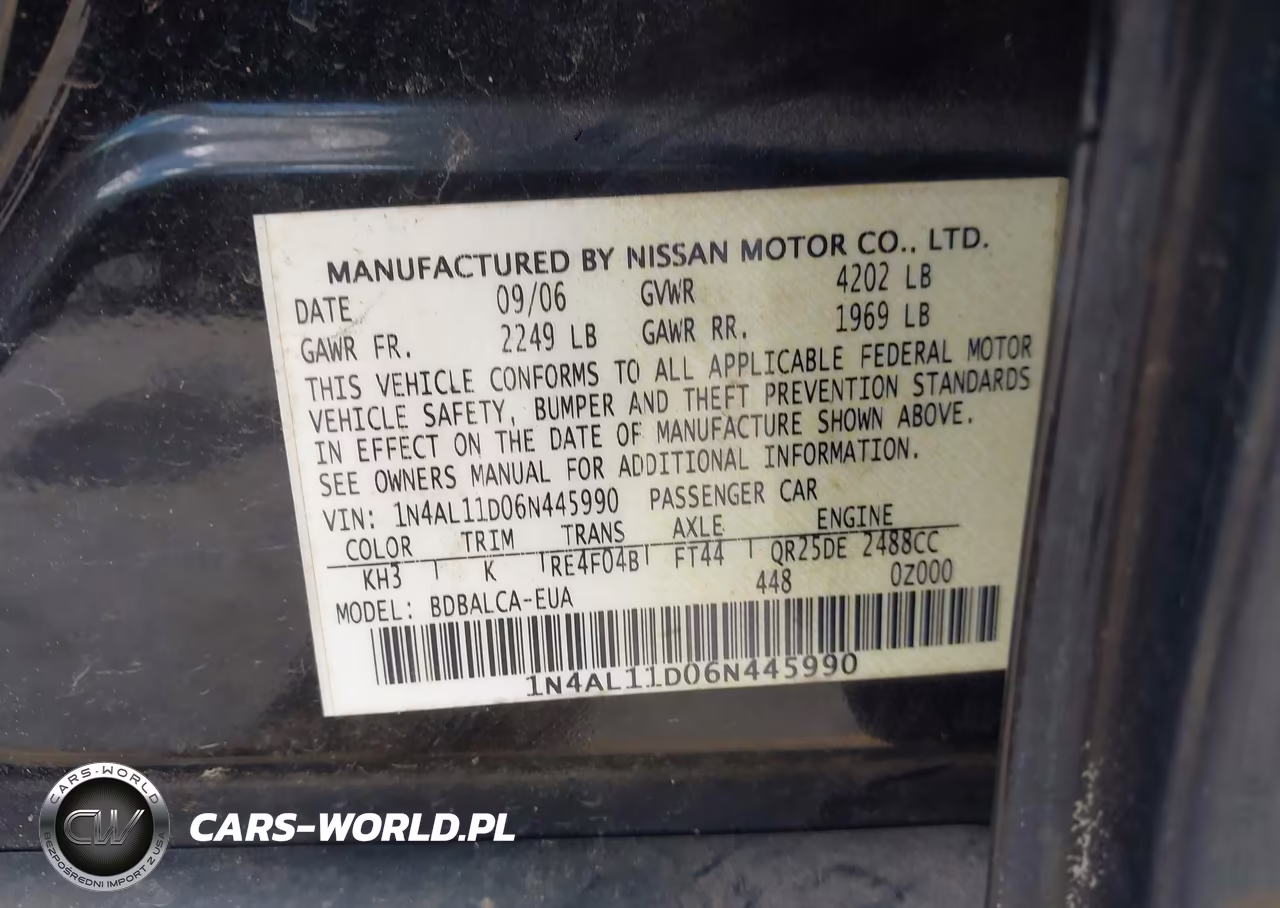 2006 Nissan Altima 2.5 S VIN:1N4AL11D06N445990 - 9