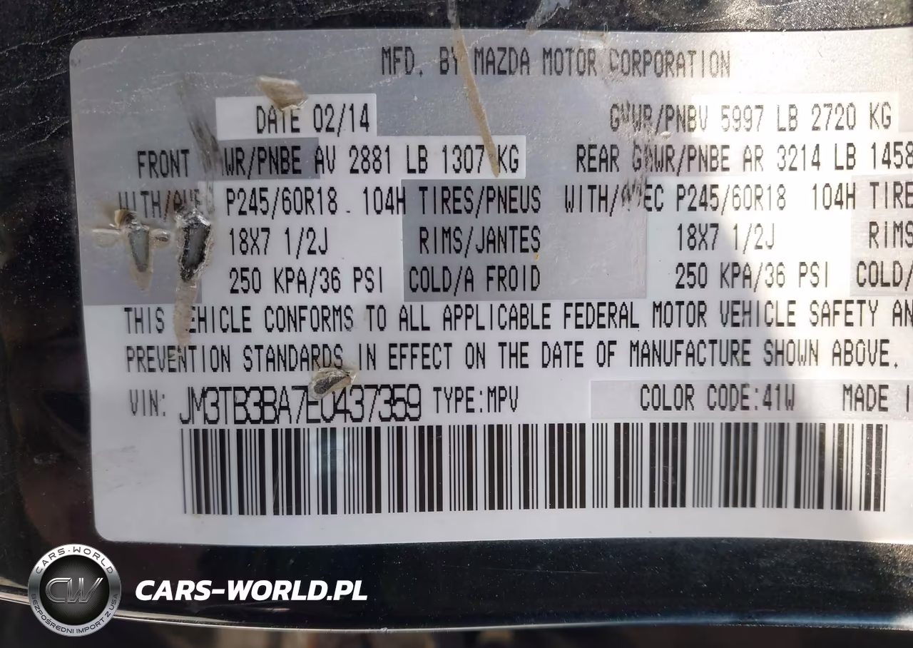 2014 Mazda Cx-9 Sport VIN:JM3TB3BA7E0437359 - 9