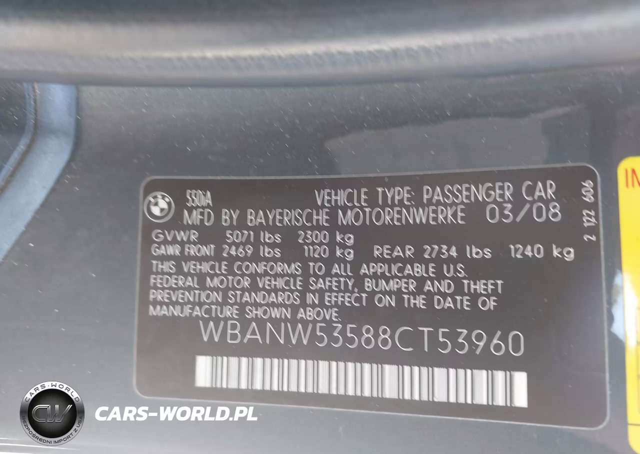2008 BMW 550I VIN:WBANW53588CT53960 - 9