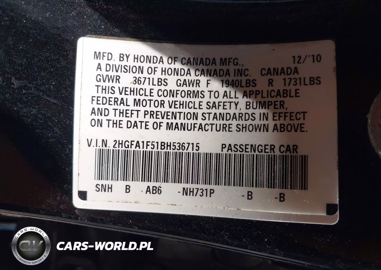 2011 Honda Civic Lx VIN:2HGFA1F51BH536715 - 9