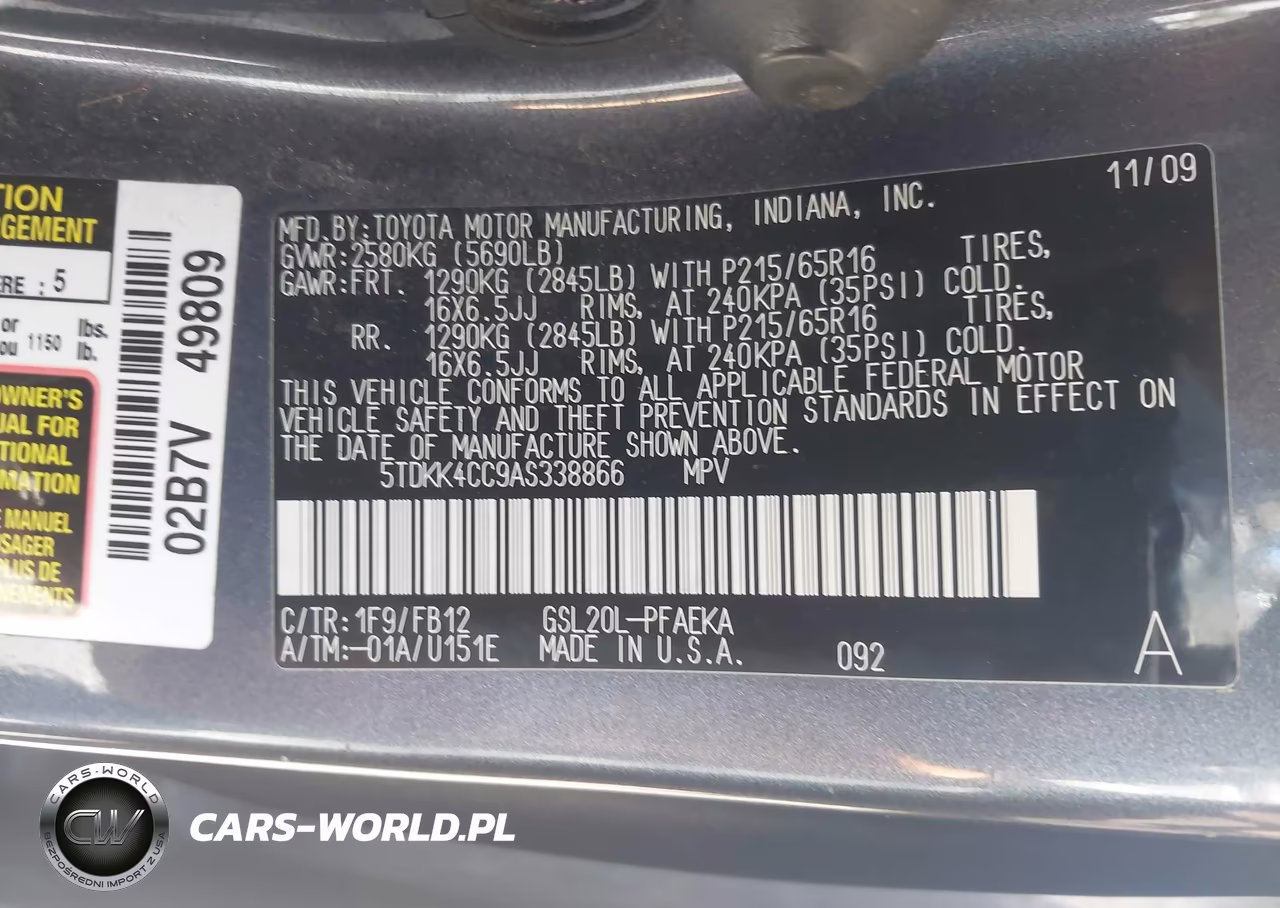 2010 Toyota Sienna Ce VIN:5TDKK4CC9AS338866 - 9