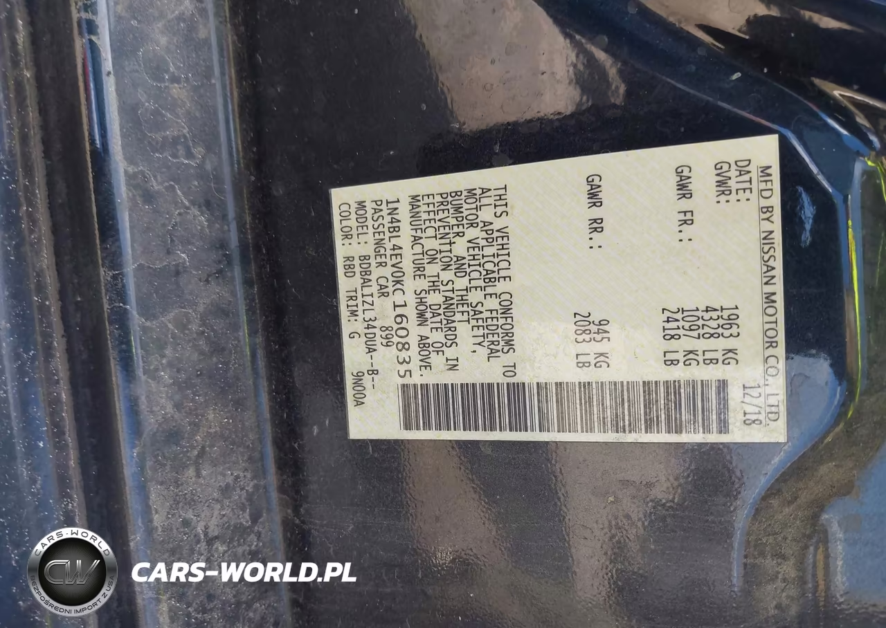 2019 Nissan Altima 2.5 Sl VIN:1N4BL4EV0KC160835 - 9