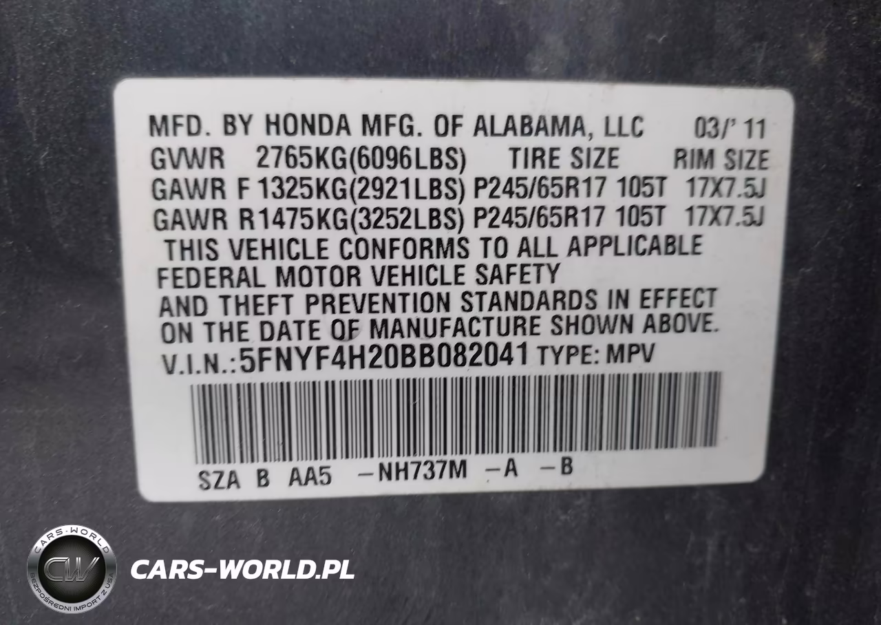 2011 Honda Pilot Lx VIN:5FNYF4H20BB082041 - 9