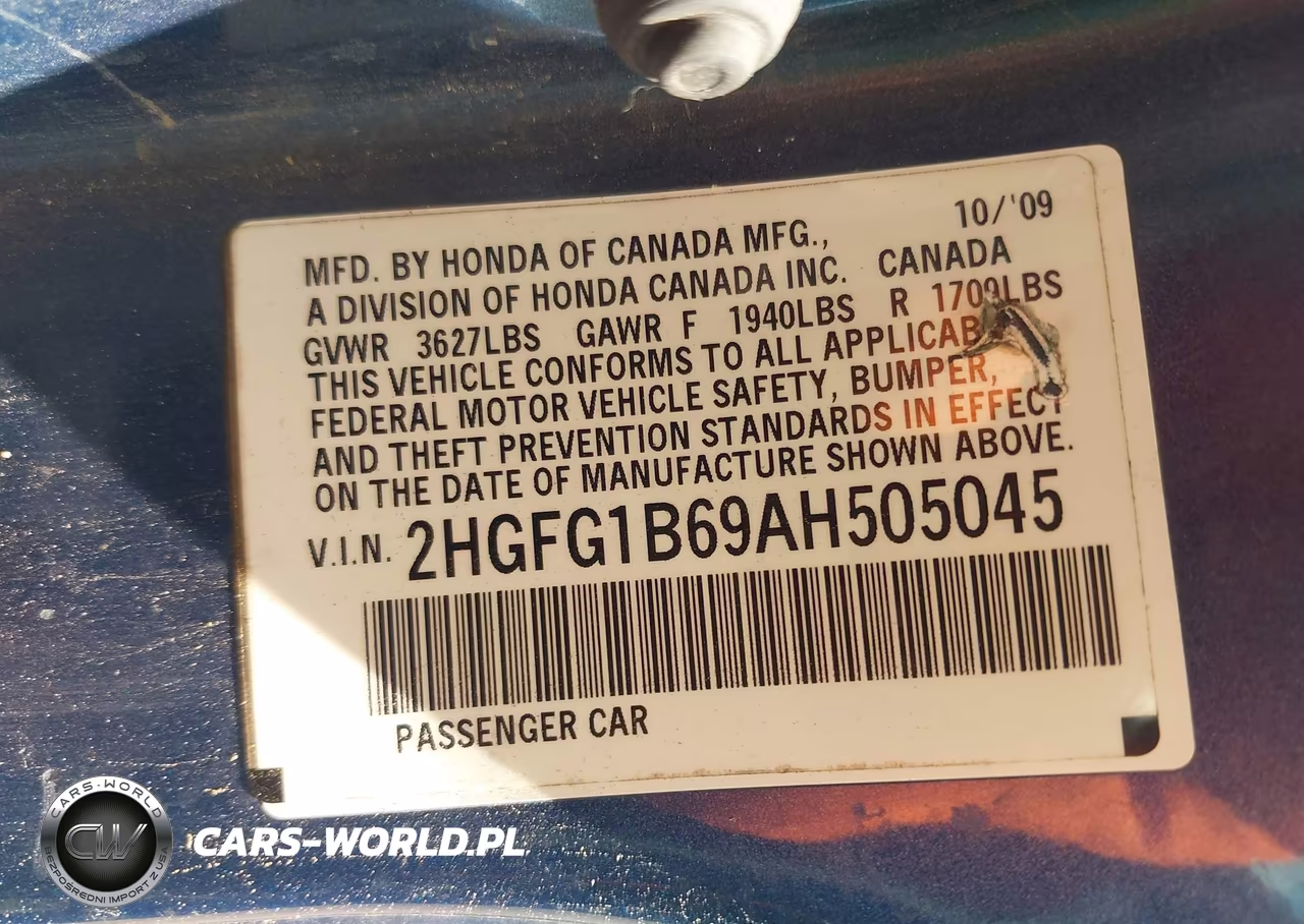 2010 Honda Civic Lx VIN:2HGFG1B69AH505045 - 9
