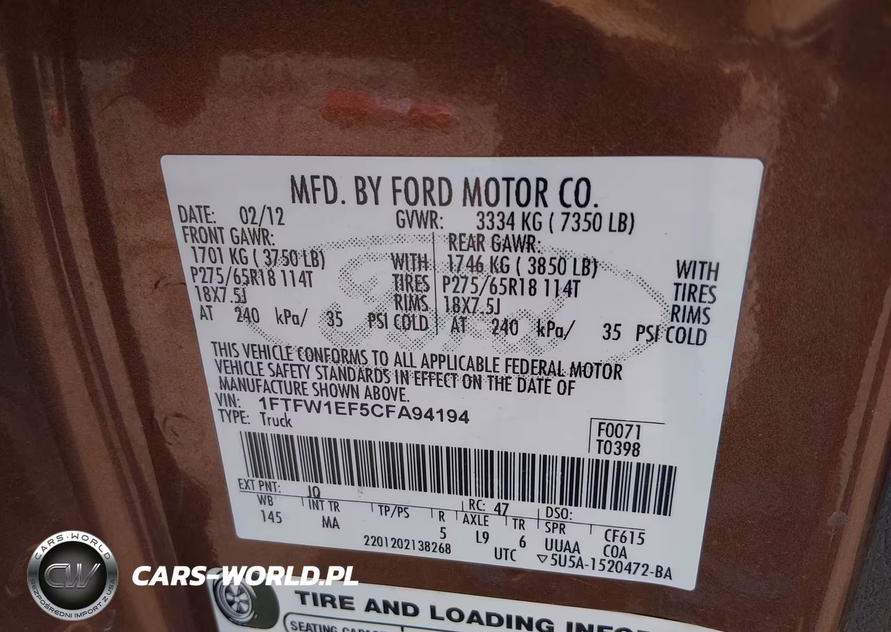2012 Ford F-150 Xlt VIN:1FTFW1EF5CFA94194 - 9