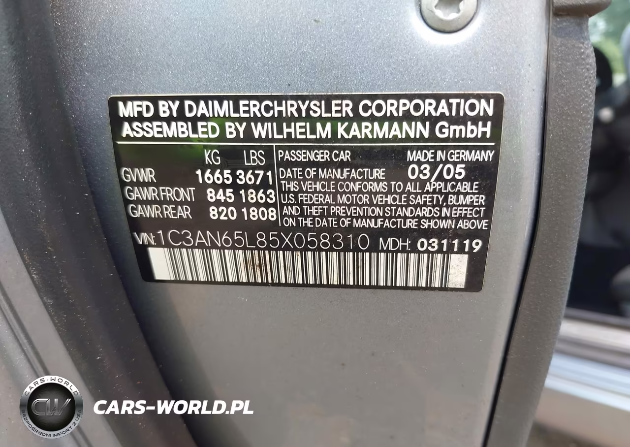 2005 Chrysler Crossfire Limited VIN:1C3AN65L85X058310 - 9