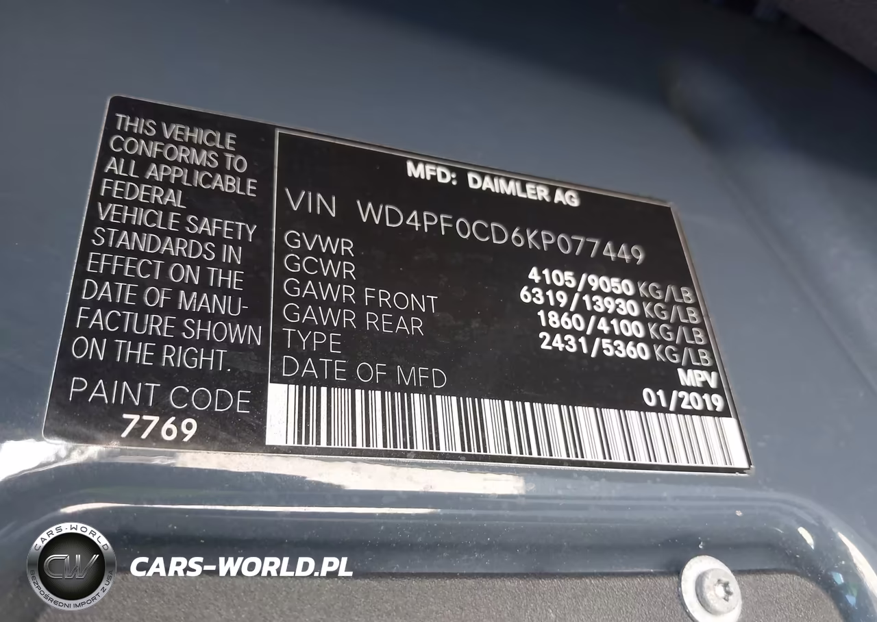 2019 Mercedes-Benz Sprinter 2500 Standard Roof V6 VIN:WD4PF0CD6KP077449 - 9
