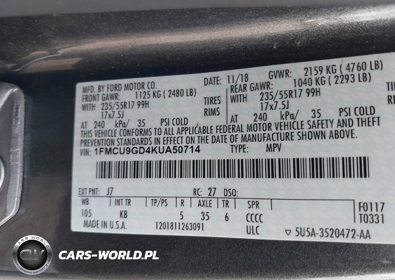 2019 Ford Escape Se VIN:1FMCU9GD4KUA50714 - 9
