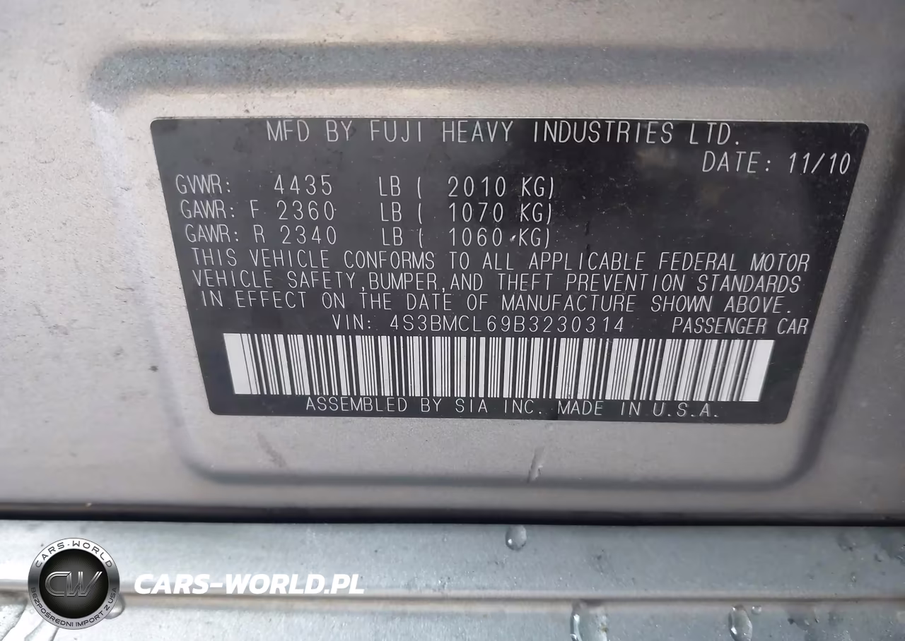 2011 Subaru Legacy 2.5I Limited VIN:4S3BMCL69B3230314 - 9