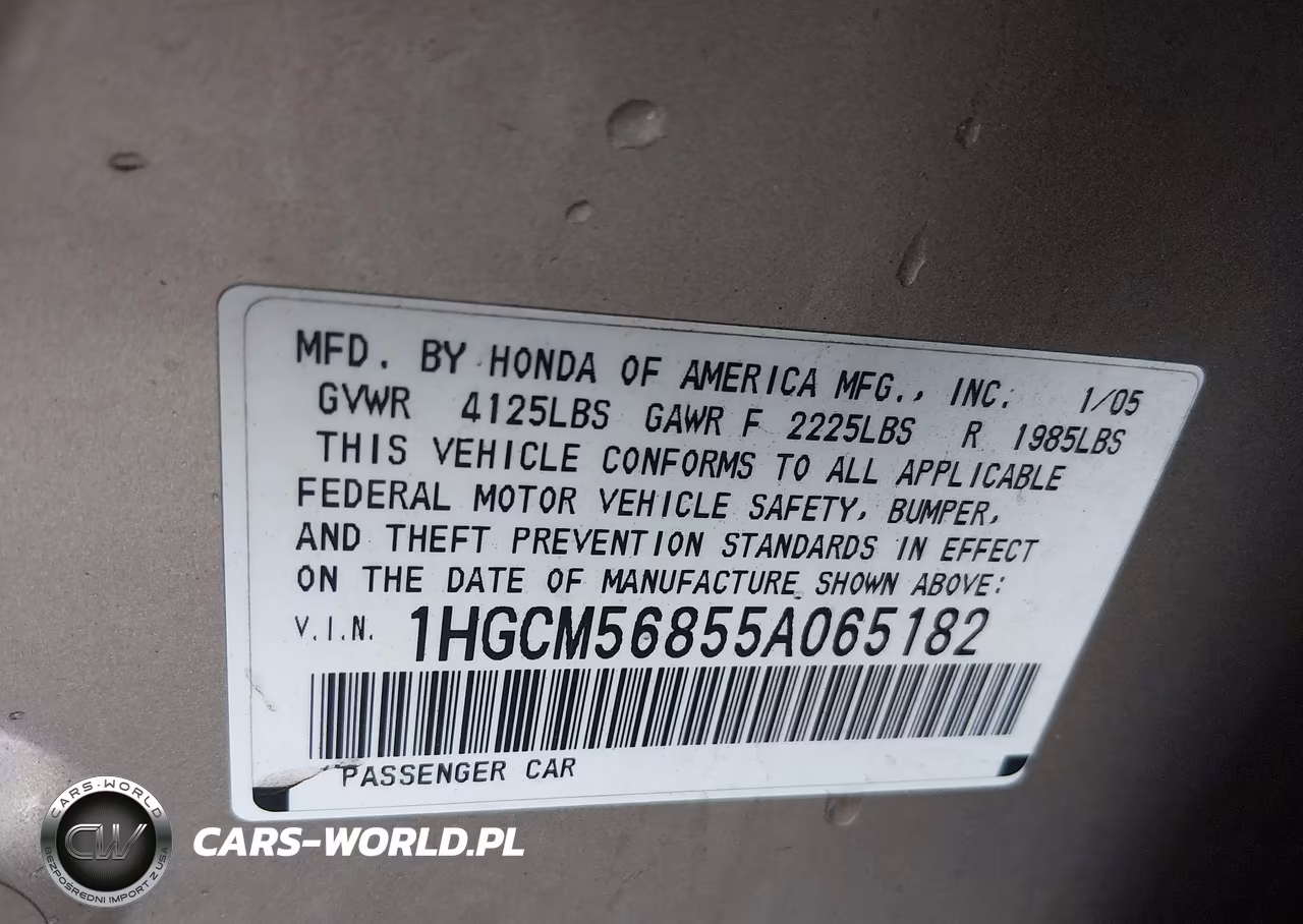 2005 Honda Accord 2.4 Ex VIN:1HGCM56855A065182 - 9