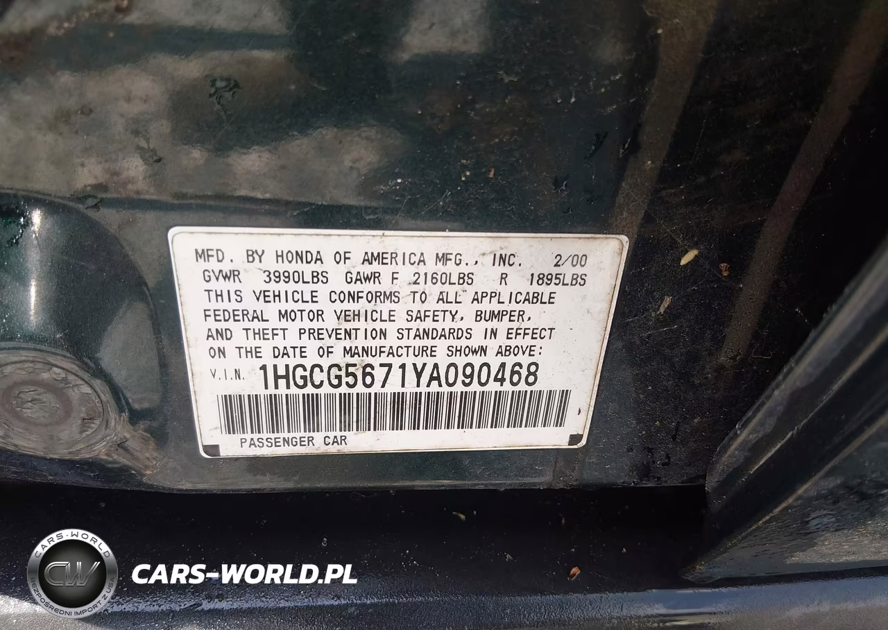 2000 Honda Accord 2.3 Se VIN:1HGCG5671YA090468 - 9
