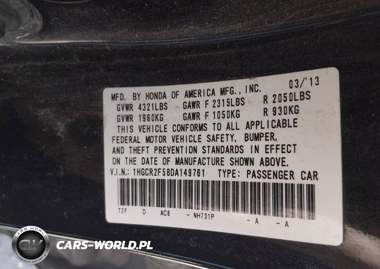 2013 Honda Accord Sport VIN:1HGCR2F58DA149761 - 9