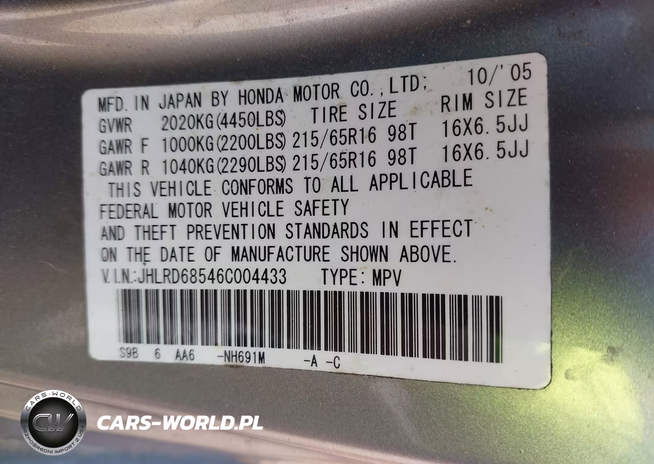 2006 Honda Cr-V Lx VIN:JHLRD68546C004433 - 9