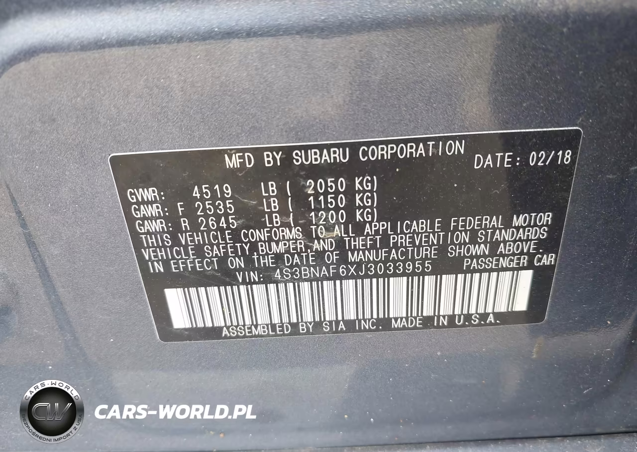 2018 Subaru Legacy 2.5I Premium VIN:4S3BNAF6XJ3033955 - 9