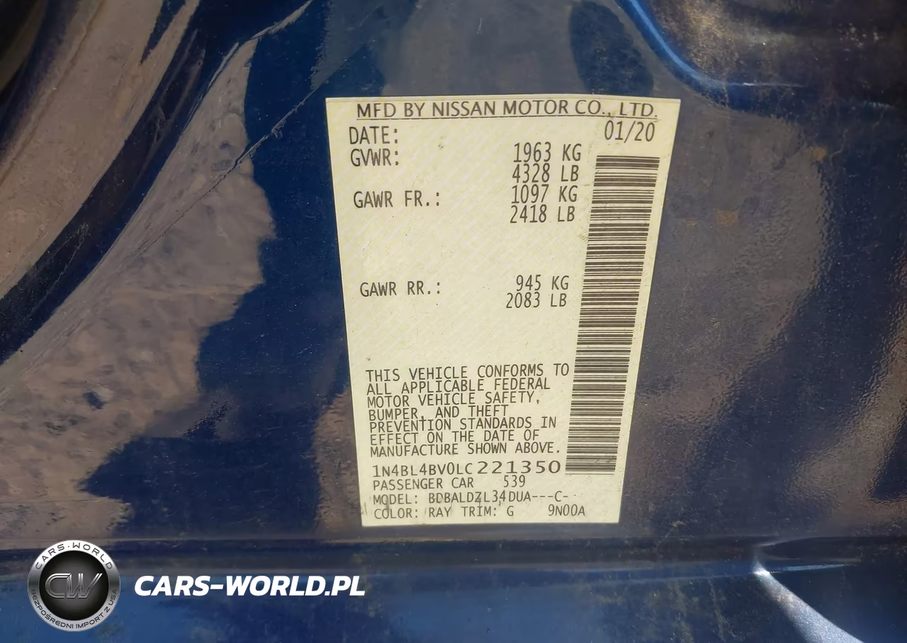 2020 Nissan Altima S Fwd VIN:1N4BL4BV0LC221350 - 9