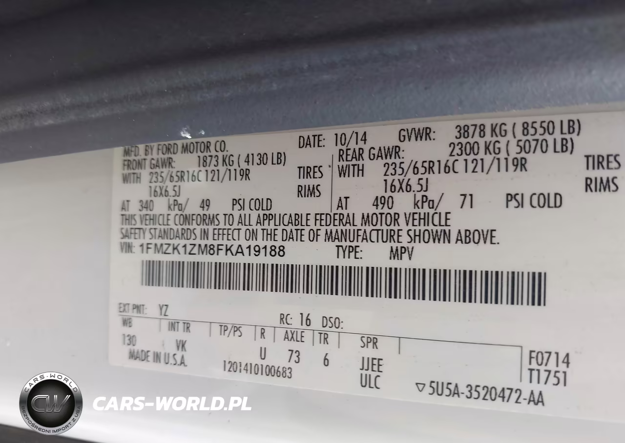 2015 Ford Transit-150 Xl VIN:1FMZK1ZM8FKA19188 - 9