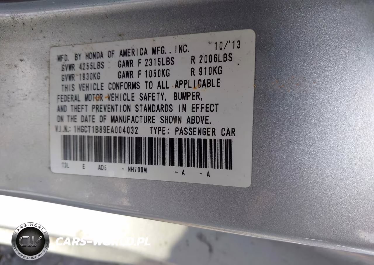 2014 Honda Accord Ex-L VIN:1HGCT1B89EA004032 - 9