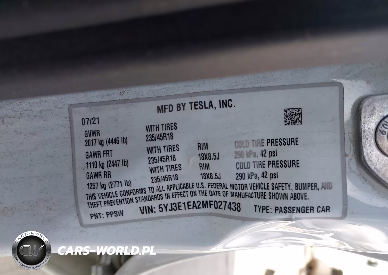 2021 Tesla Model 3 Standard Range Plus Rear-Wheel Drive VIN:5YJ3E1EA2MF027438 - 9