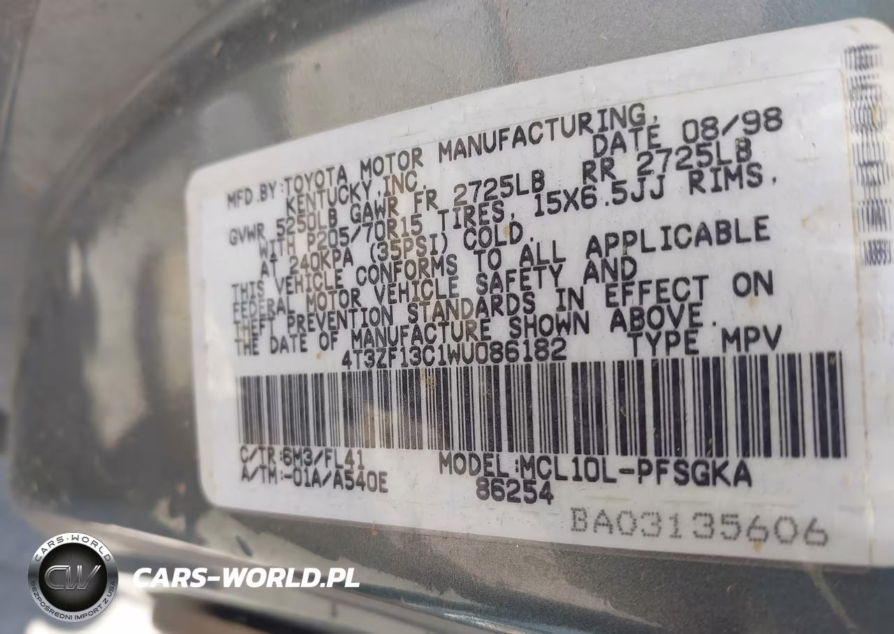 1998 Toyota Sienna Le VIN:4T3ZF13C1WU086182 - 9