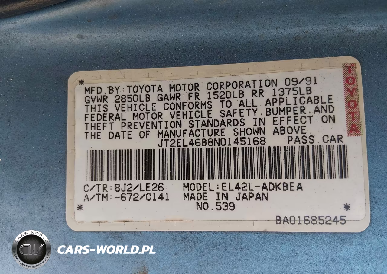 1992 Toyota Tercel Std VIN:JT2EL46B8N0145168 - 9