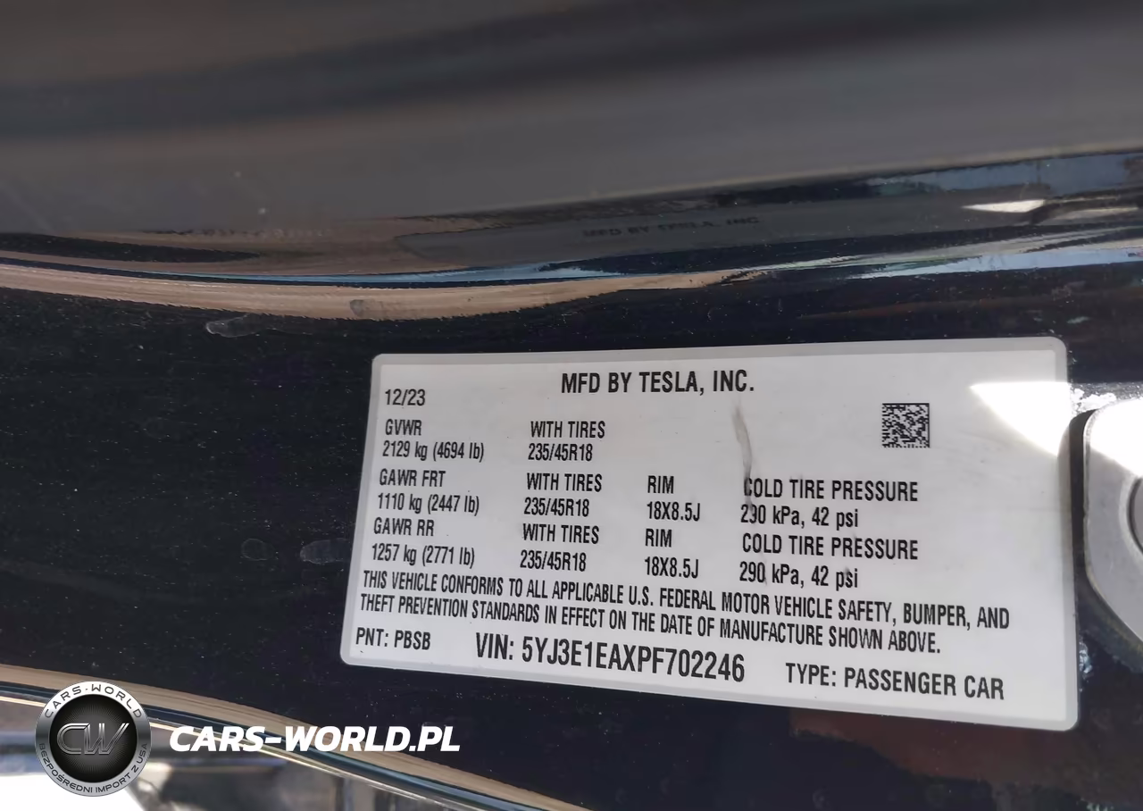 2023 Tesla Model 3 Rear-Wheel Drive VIN:5YJ3E1EAXPF702246 - 9