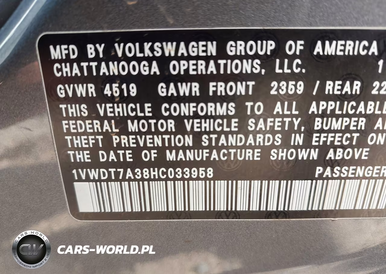 2017 Volkswagen Passat 1.8T R-Line VIN:1VWDT7A38HC033958 - 9