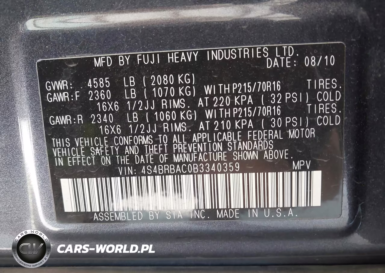 2011 Subaru Outback 2.5I VIN:4S4BRBAC0B3340359 - 9
