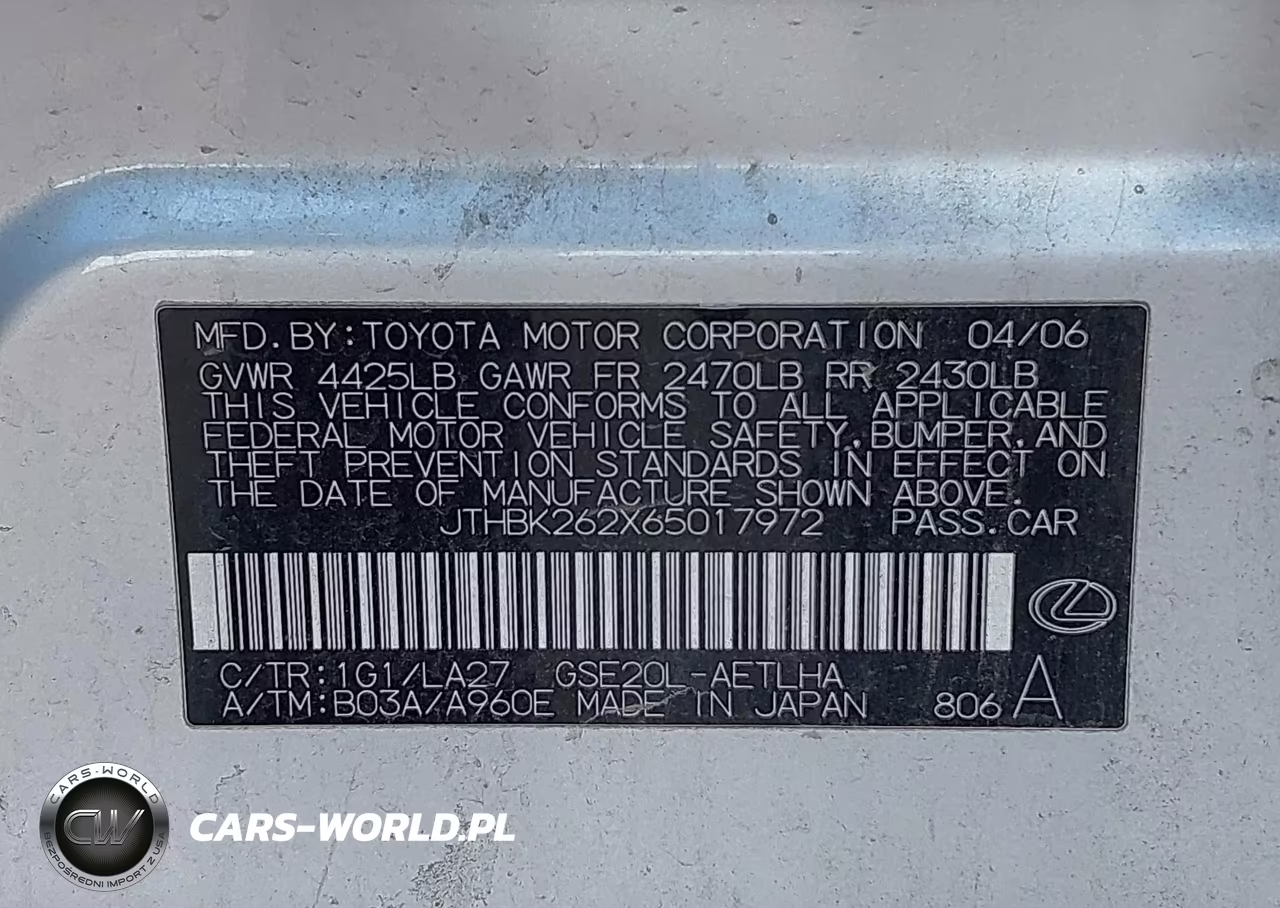 2006 Lexus Is 250 VIN:JTHBK262X65017972 - 9